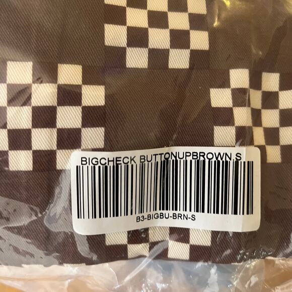 Bogey Boys Big Check Button Up Golf Shirt Brown White Small - Picture 6 of 6